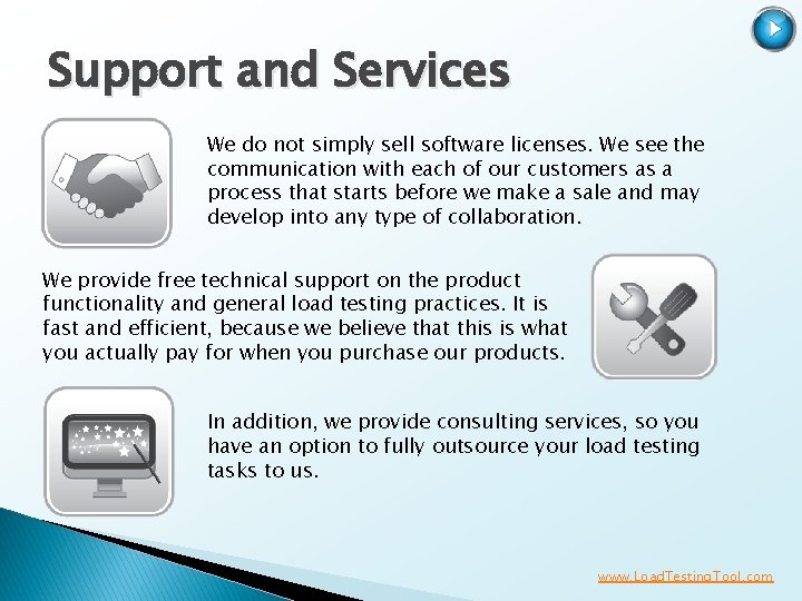 Support and Services We do not simply sell software licenses. We see the communication