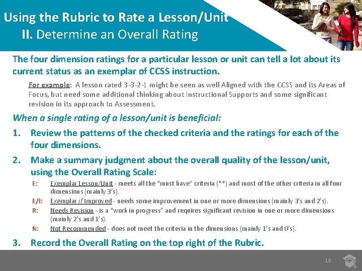 Using the Rubric to Rate a Lesson/Unit II. Determine an Overall Rating The four