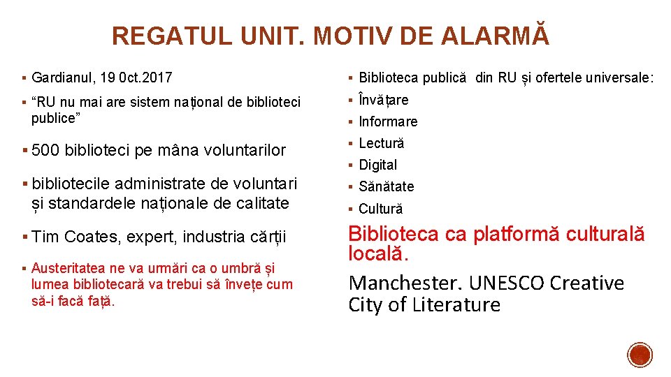 REGATUL UNIT. MOTIV DE ALARMĂ § Gardianul, 19 0 ct. 2017 § Biblioteca publică