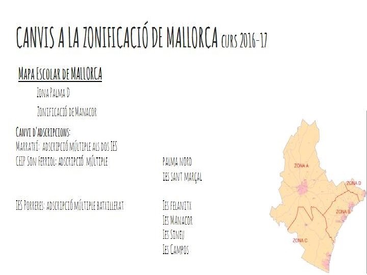 Canvis en les zones d’escolarització Mallorca 