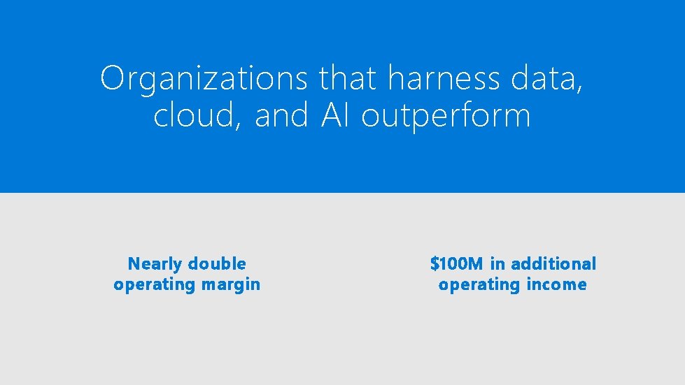 Organizations that harness data, cloud, and AI outperform Nearly double operating margin $100 M