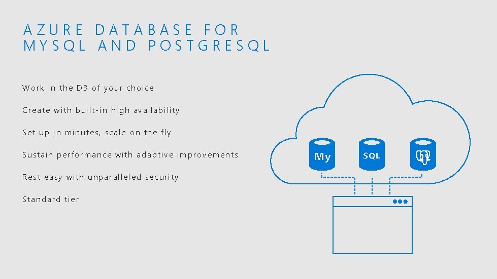 AZURE DATABASE FOR MYSQL AND POSTGRESQL Work in the DB of your choice Create