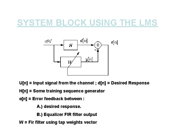 SYSTEM BLOCK USING THE LMS U[n] = Input signal from the channel ; d[n]