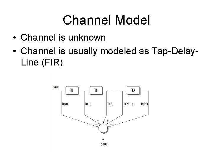 Channel Model • Channel is unknown • Channel is usually modeled as Tap-Delay. Line