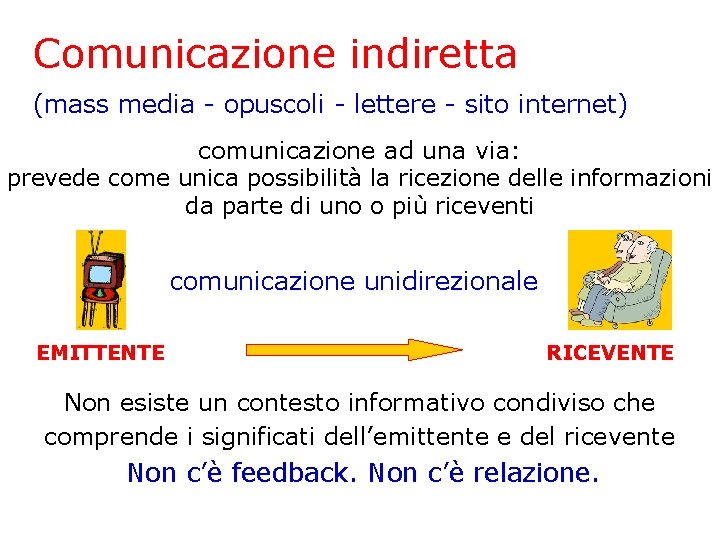 Comunicazione indiretta (mass media - opuscoli - lettere - sito internet) comunicazione ad una