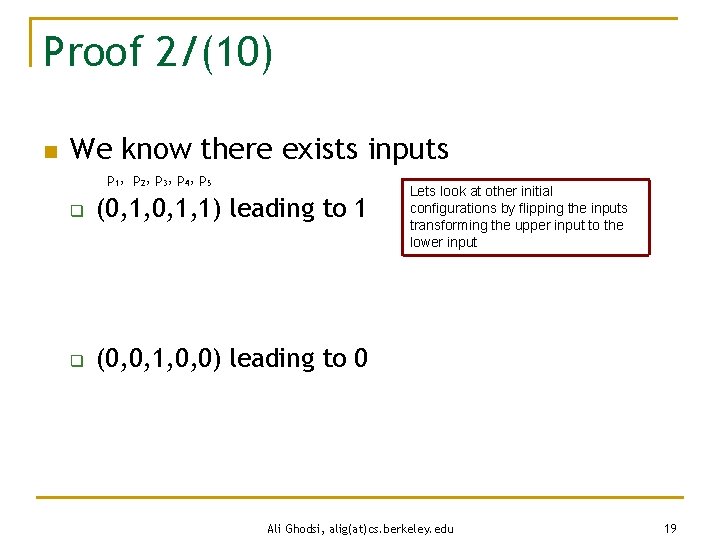 Proof 2/(10) n We know there exists inputs p 1 , p 2 ,