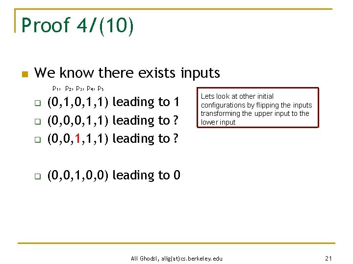 Proof 4/(10) n We know there exists inputs p 1 , p 2 ,