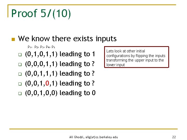 Proof 5/(10) n We know there exists inputs p 1 , p 2 ,