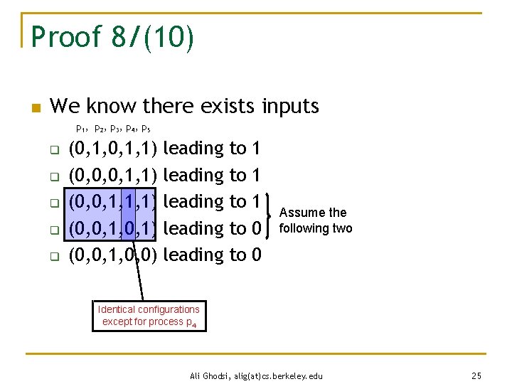 Proof 8/(10) n We know there exists inputs p 1 , p 2 ,
