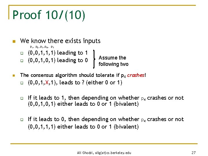 Proof 10/(10) n We know there exists inputs p 1, p 2, p 3,