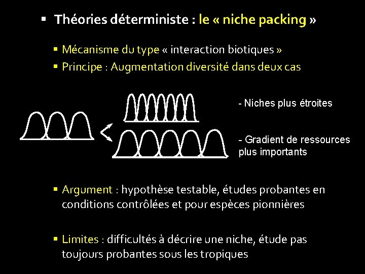 Théories déterministe : le « niche packing » Mécanisme du type « interaction
