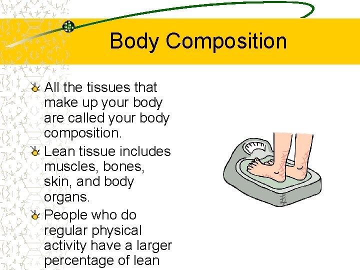 Body Composition All the tissues that make up your body are called your body