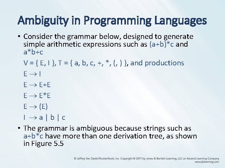 Ambiguity in Programming Languages • Consider the grammar below, designed to generate simple arithmetic