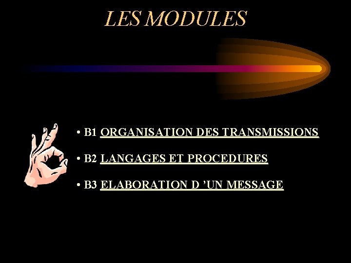 LES MODULES • B 1 ORGANISATION DES TRANSMISSIONS • B 2 LANGAGES ET PROCEDURES