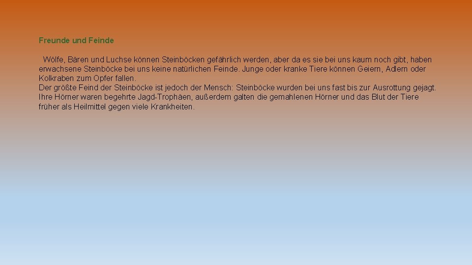 Freunde und Feinde Wölfe, Bären und Luchse können Steinböcken gefährlich werden, aber da es