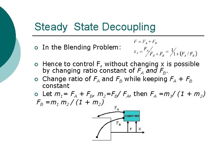 Steady State Decoupling ¡ In the Blending Problem: Hence to control F, without changing