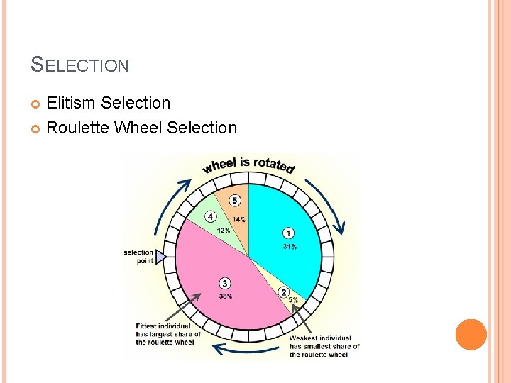 SELECTION Elitism Selection Roulette Wheel Selection 