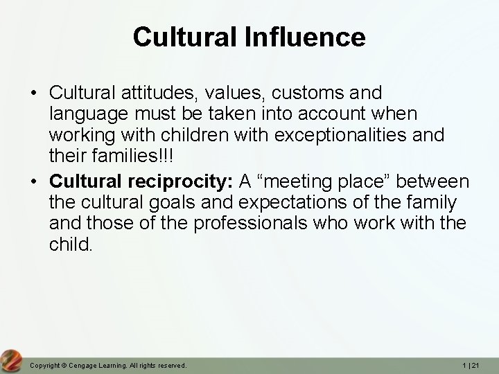 Cultural Influence • Cultural attitudes, values, customs and language must be taken into account Cultural Influence • Cultural attitudes, values, customs and language must be taken into account