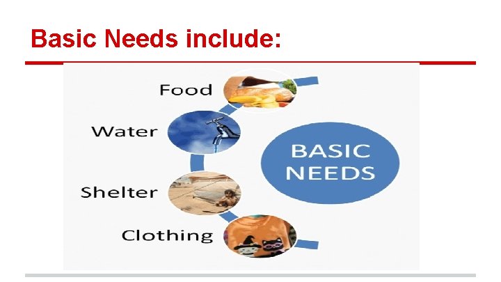 Basic Needs include: 