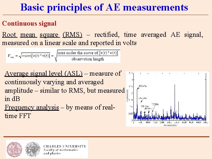 Basic principles of AE measurements Continuous signal Root mean square (RMS) – rectified, time