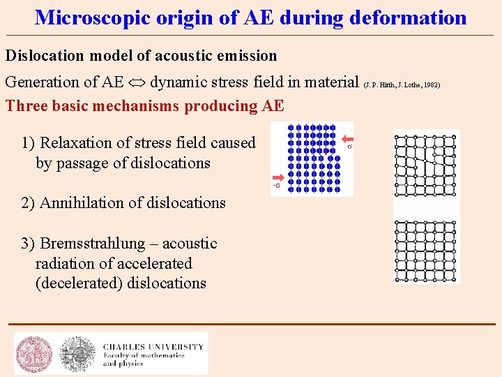 Microscopic origin of AE during deformation Dislocation model of acoustic emission Generation of AE
