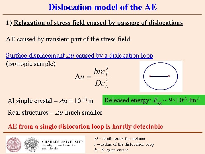 Dislocation model of the AE 1) Relaxation of stress field caused by passage of