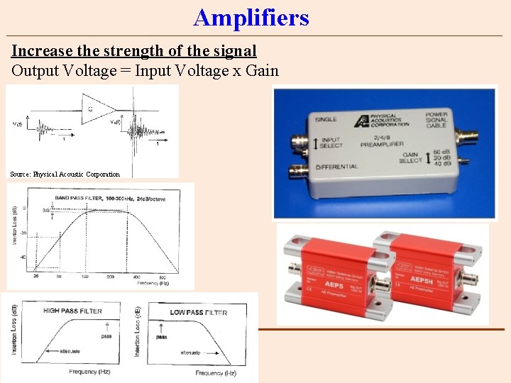 Amplifiers Increase the strength of the signal Output Voltage = Input Voltage x Gain
