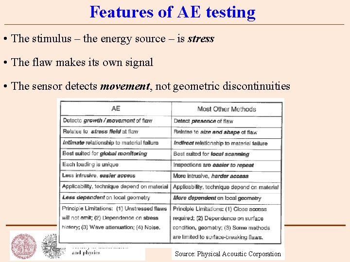 Features of AE testing • The stimulus – the energy source – is stress