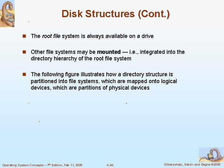 Disk Structures (Cont. ) n The root file system is always available on a