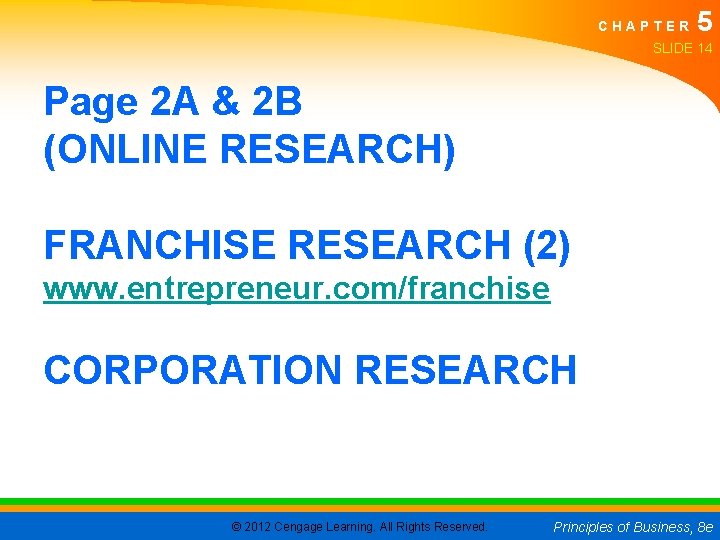CHAPTER 5 SLIDE 14 Page 2 A & 2 B (ONLINE RESEARCH) FRANCHISE RESEARCH