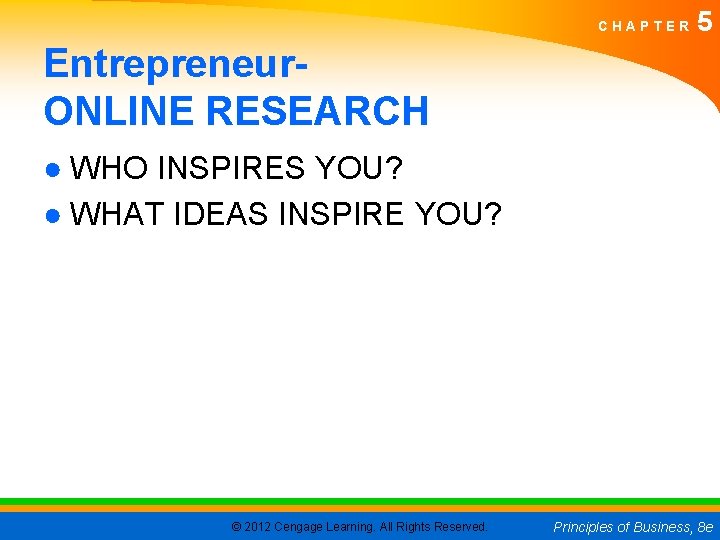 CHAPTER 5 Entrepreneur. ONLINE RESEARCH ● WHO INSPIRES YOU? ● WHAT IDEAS INSPIRE YOU?