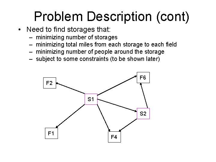 Problem Description (cont) • Need to find storages that: – – minimizing number of
