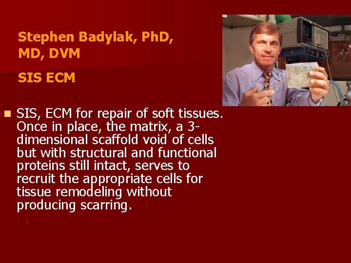 Stephen Badylak, Ph. D, MD, DVM SIS ECM n SIS, ECM for repair of