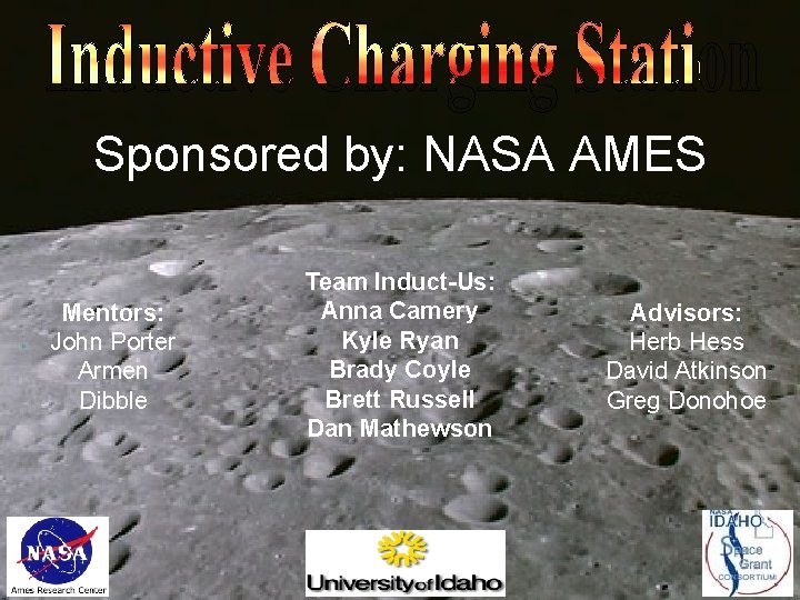 Sponsored by: NASA AMES Mentors: John Porter Armen Dibble Team Induct-Us: Anna Camery Kyle