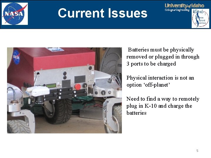 Current Issues Batteries must be physically removed or plugged in through 3 ports to