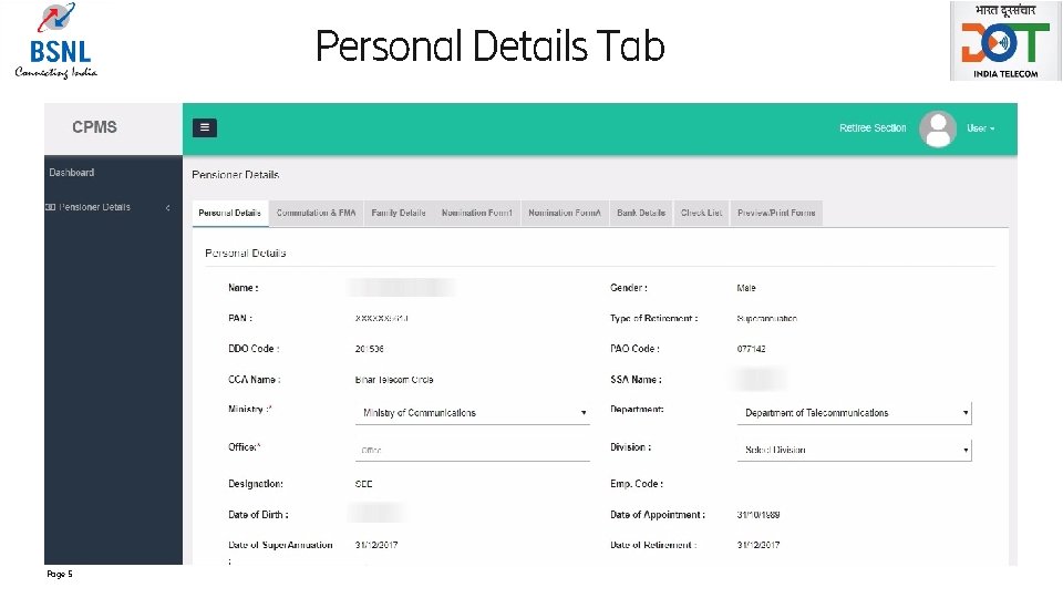 Personal Details Tab Page 5 