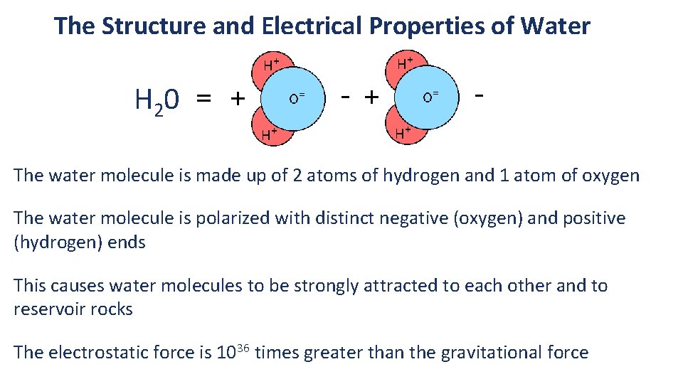 The Structure and Electrical Properties of Water H 2 0 The water molecule is