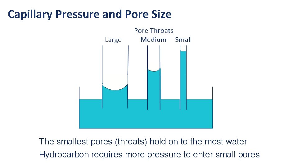 Capillary Pressure and Pore Size The smallest pores (throats) hold on to the most