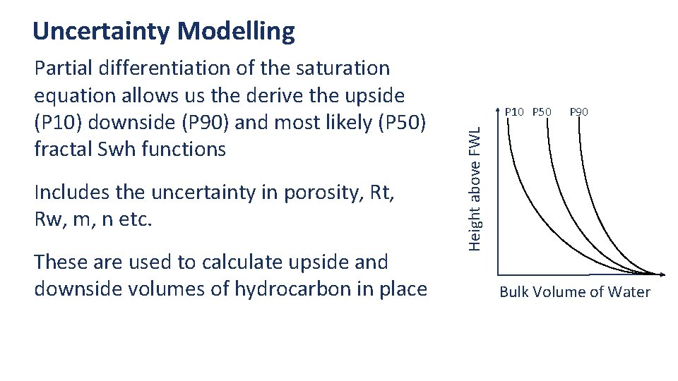 Uncertainty Modelling Includes the uncertainty in porosity, Rt, Rw, m, n etc. These are