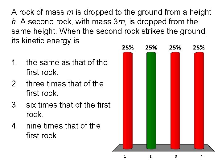 A rock of mass m is dropped to the ground from a height h.