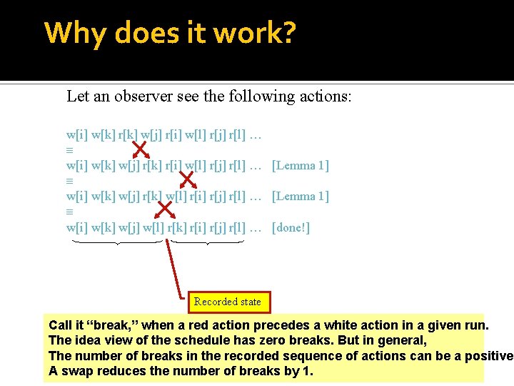 Why does it work? Let an observer see the following actions: w[i] w[k] r[k]