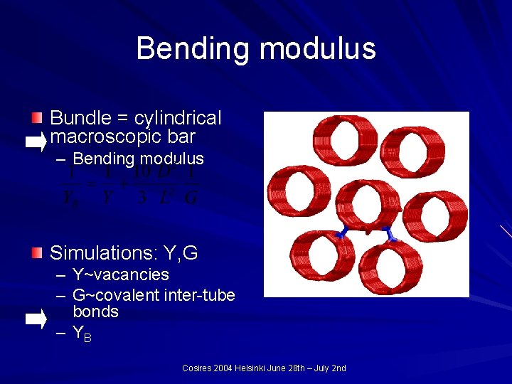 Bending modulus Bundle = cylindrical macroscopic bar – Bending modulus Simulations: Y, G –