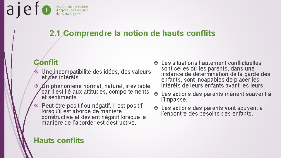 © 2019 2. 1 Comprendre la notion de hauts conflits Conflit Les situations hautement