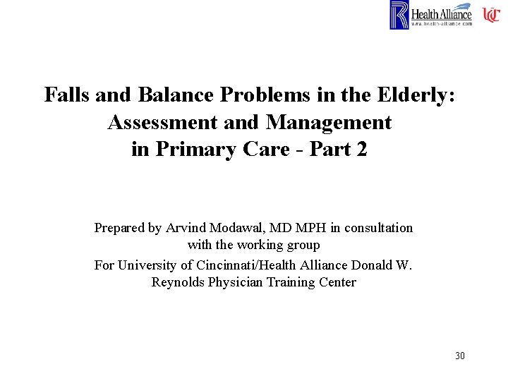 Falls and Balance Problems in the Elderly: Assessment and Management in Primary Care -