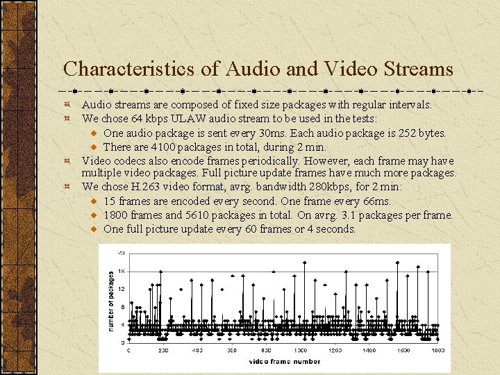 Characteristics of Audio and Video Streams Audio streams are composed of fixed size packages