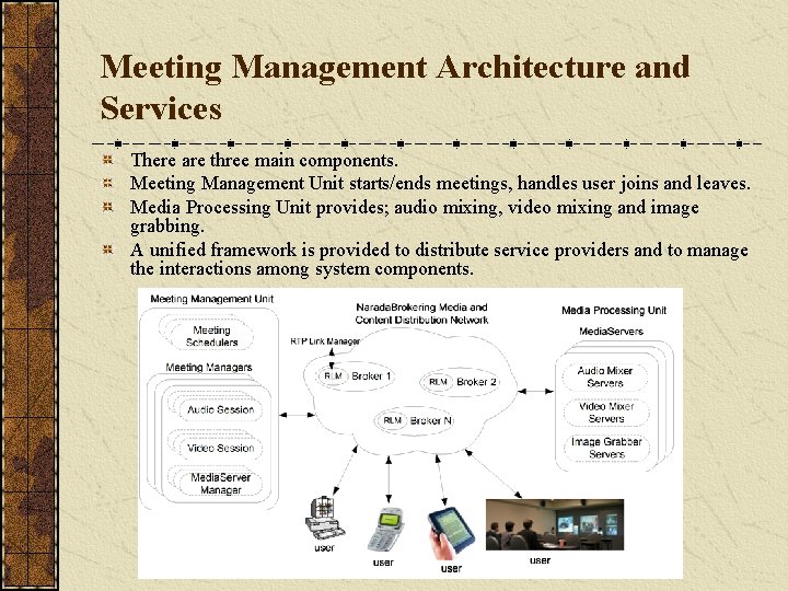 Meeting Management Architecture and Services There are three main components. Meeting Management Unit starts/ends