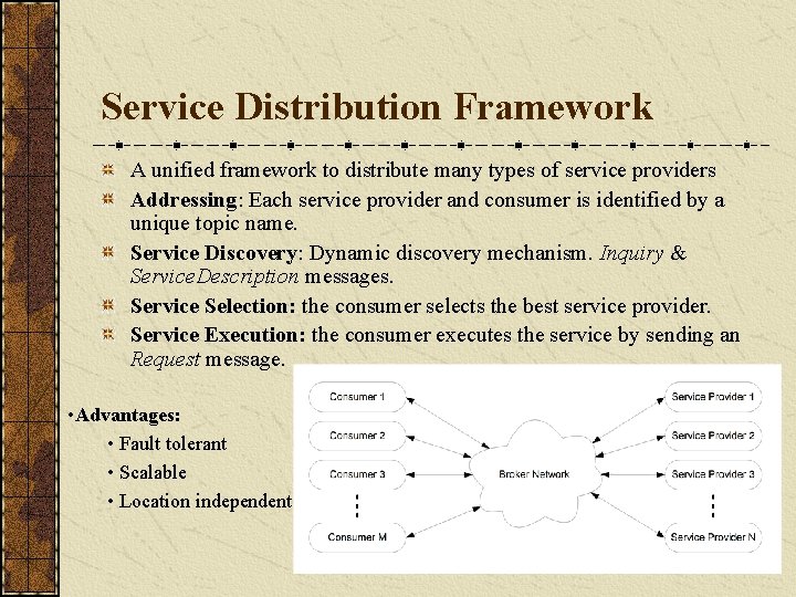 Service Distribution Framework A unified framework to distribute many types of service providers Addressing: