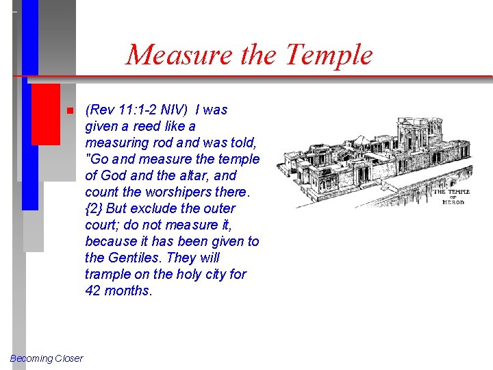 Measure the Temple n Becoming Closer (Rev 11: 1 -2 NIV) I was given