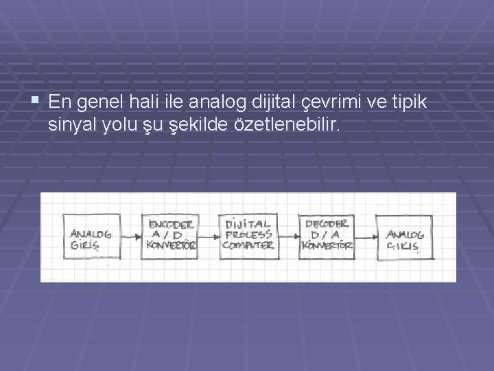 § En genel hali ile analog dijital çevrimi ve tipik sinyal yolu şu şekilde