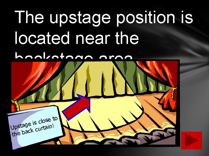 The upstage position is located near the backstage area. e to s o l